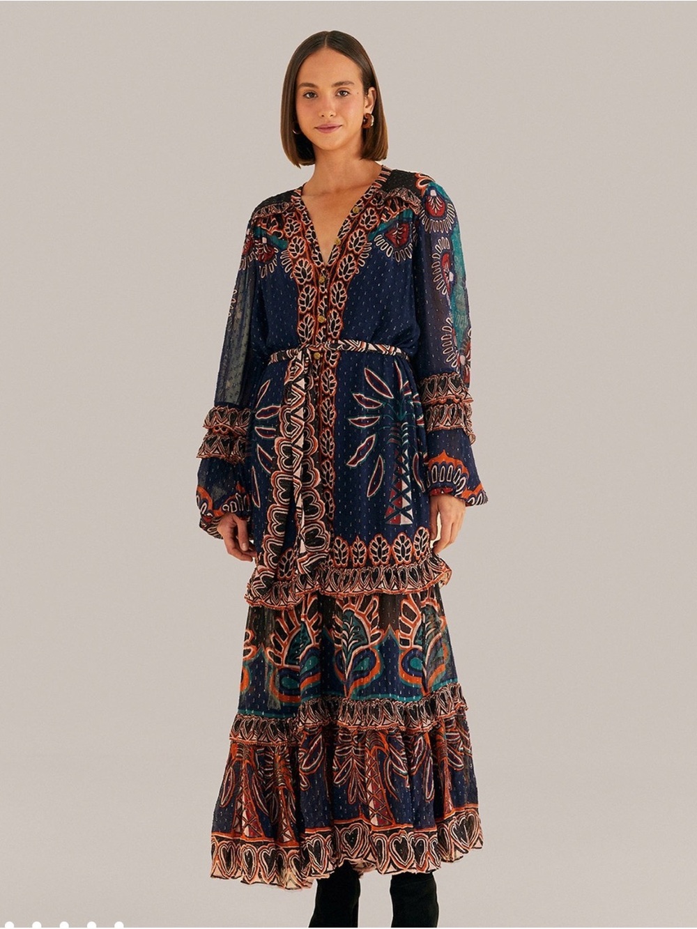 FARM Rio Ainika Tapestry Slit Maxi Dress